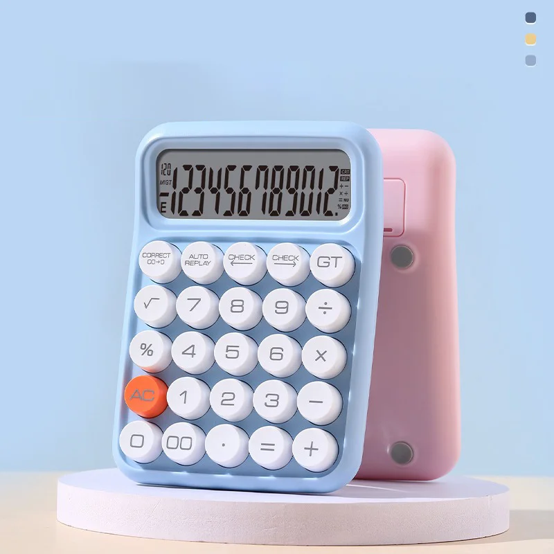 Custom school stationery items 12 digits calculator number checking function color mechanical button calculator