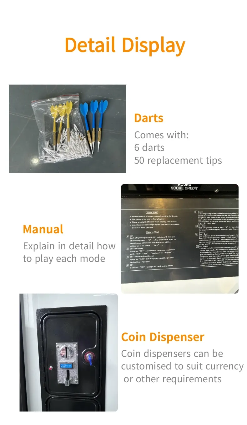 Funpark High Quality Coin Operated Arcade Dart Machine Sport Style Metal and Wooden Pusher for Recreation Centers details