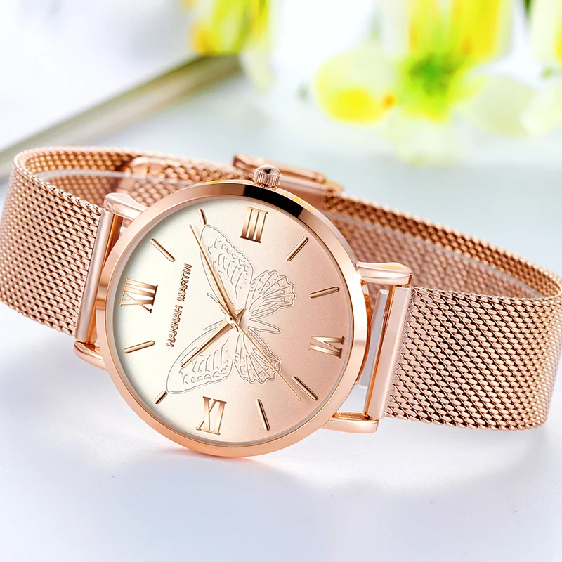 HANNAH MARTIN 13620 Beautiful Womens Quartz Watch Nice Mesh steel Strap  Dial Decoration Waterproof Simple Casual Reloj Watch