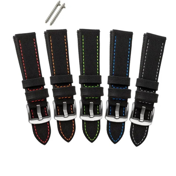 Custom 18 20 22 24mm Canvas Leather Back Watch Strap Waterproof Sailcloth Dive Watch Strap