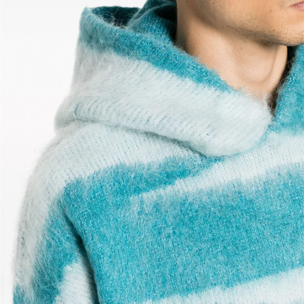 Custom Mohair Sweater - Fuzzy Bonsai Waves Knitted Hoodie