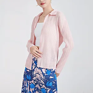 2025 Summer Latest Design Korea Women Shirt Pleated Top Ladies Long Sleeve Shirt Clothing Casual Style Loose Pleated Shirt