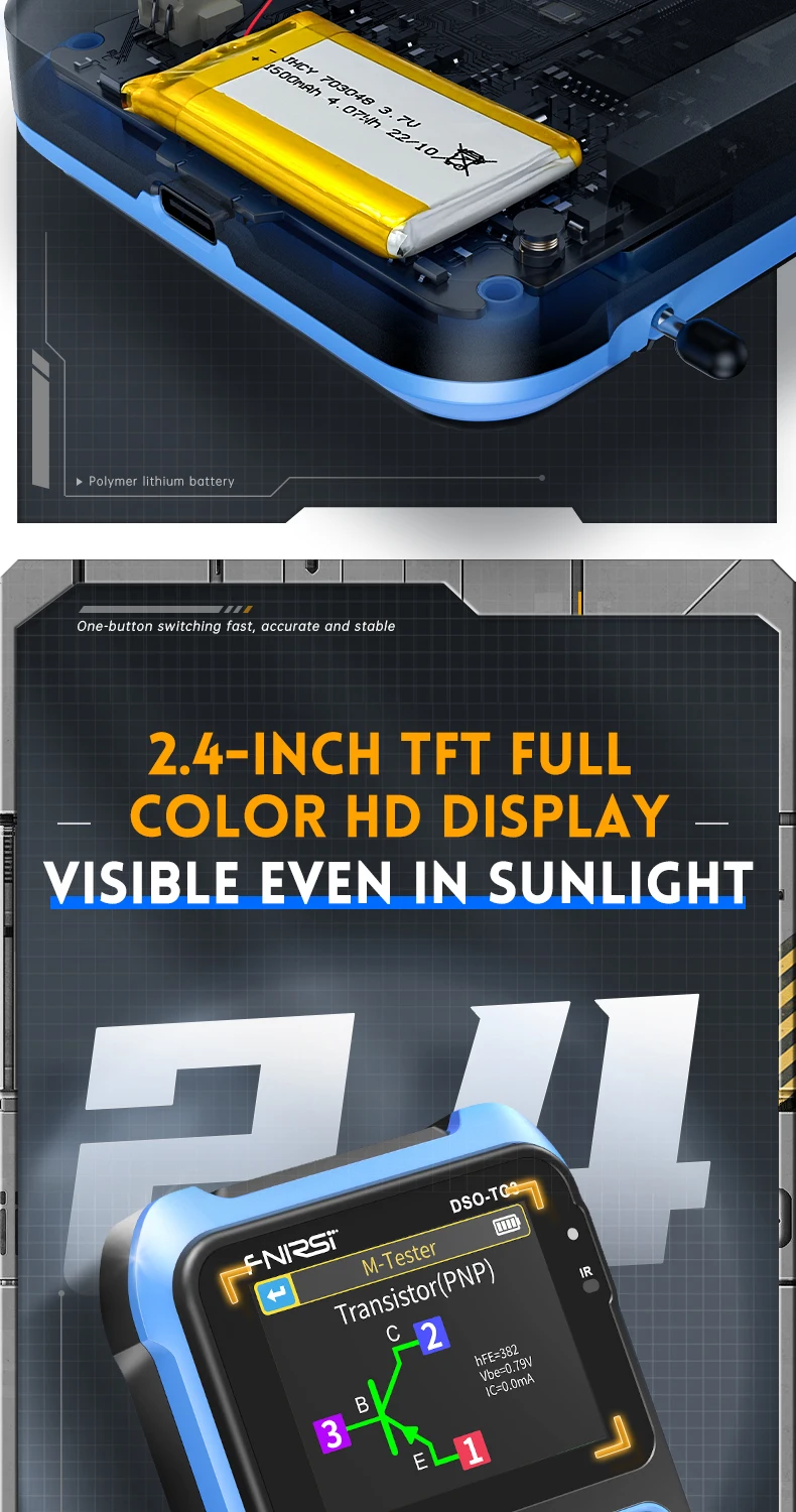 DSO-TC3 Oscilloscope 3 in 1 Transistor Tester Multi-function Multimeter Diode Portable Digital Oscilloscope