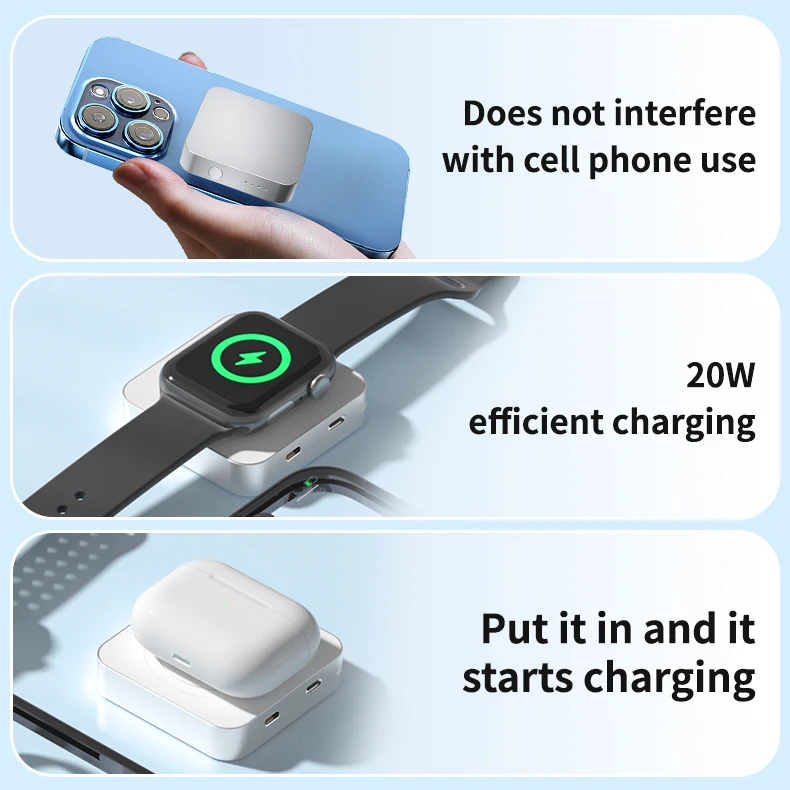 New Type Portable  Compatible With Smart Phone and Earbuds and Watch Magnetic Wireless  Power Bank