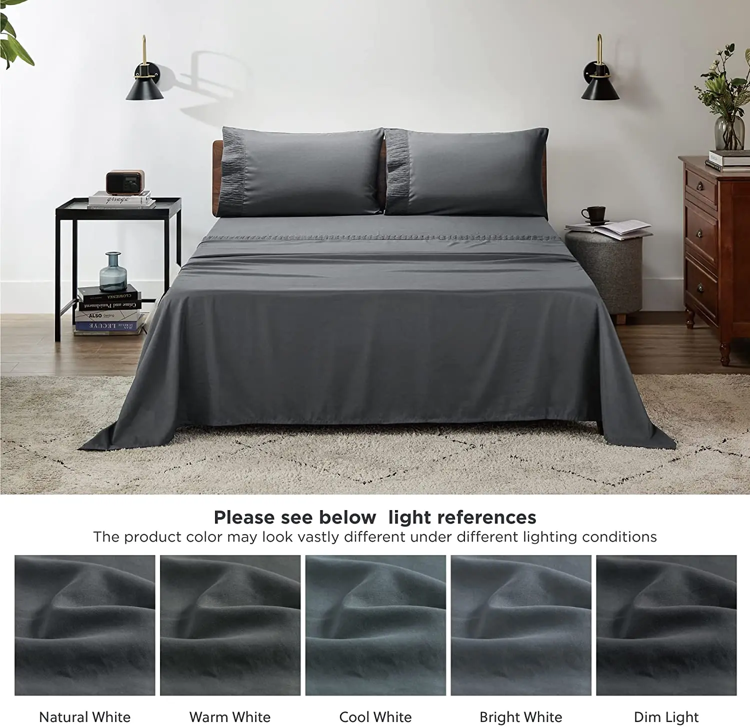 Exquisite Embossed Design Grey Polyester Microfiber Rushed Soft 1800 Bedding Sheets