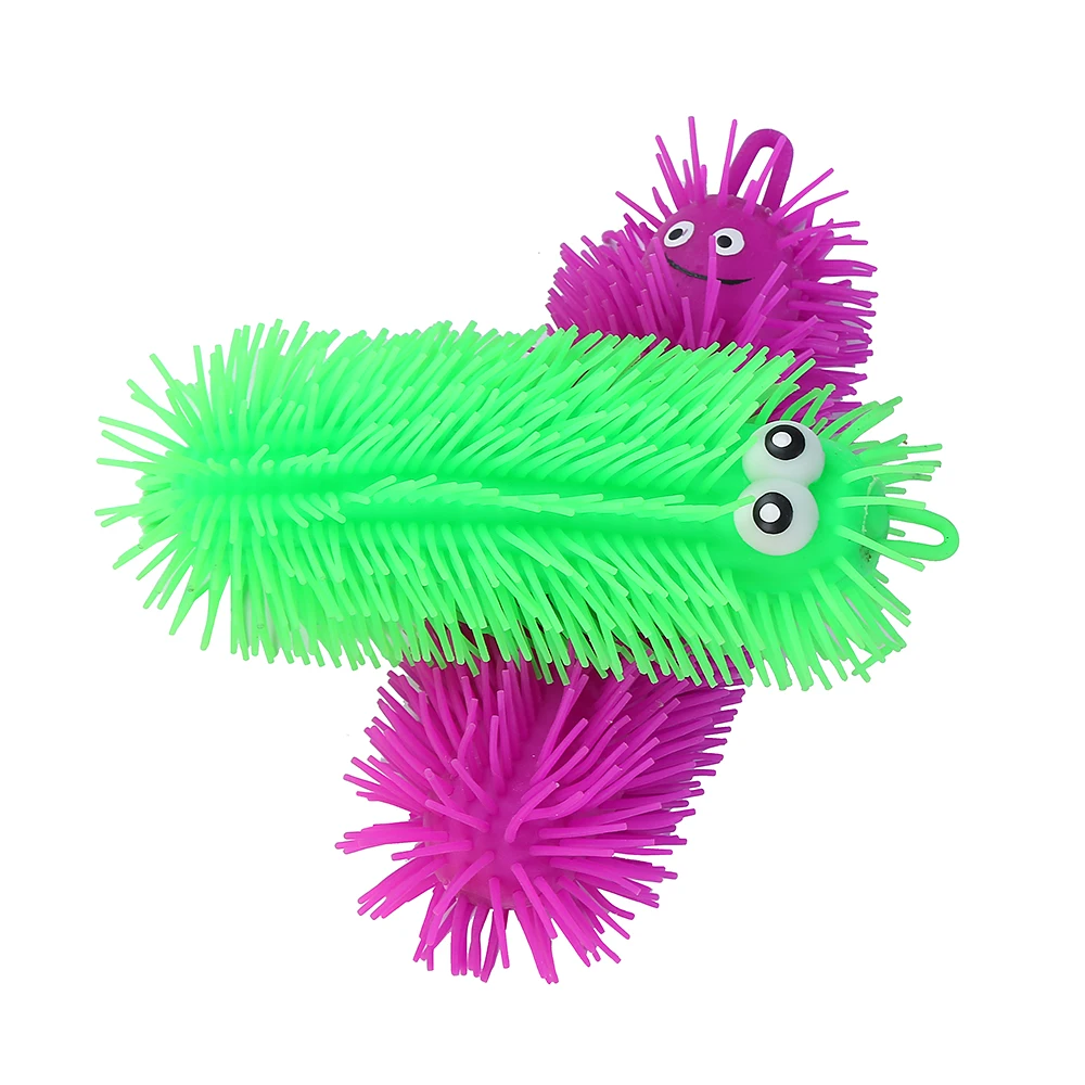 Yoyo Colorful Tpr Worm Puffer Ball Cheapest Cater Pillar Fluffy Puffer Ball With Light