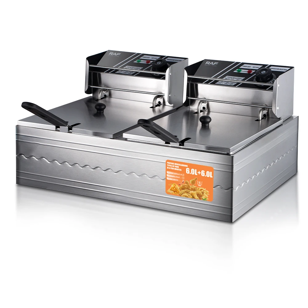 RAF Stainless Steel Double Basket Electric Deep Fryer – 5.5L for