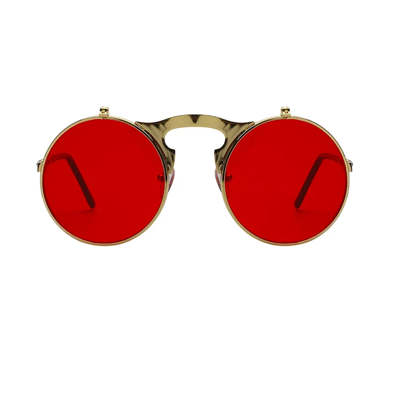 Classic Flip up Double Lens Metal Punk Glasses Round Steampunk Flip up Clip Vintage Sunglasses