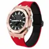 Sandblast Rose Gold Case + Carbon Fiber Buckle Red Nylon Strap
