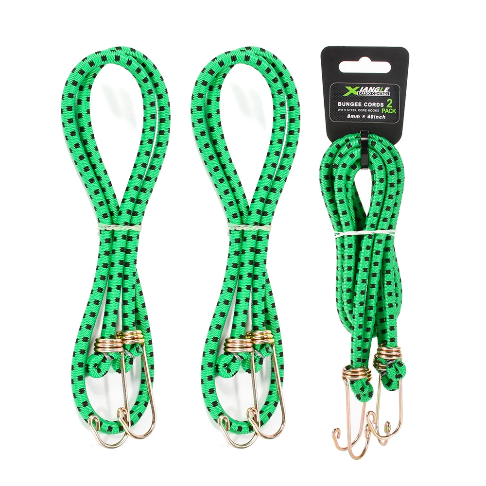 OEM 2pk 8mm latex bungee cord tie down with metal hooks for luggage