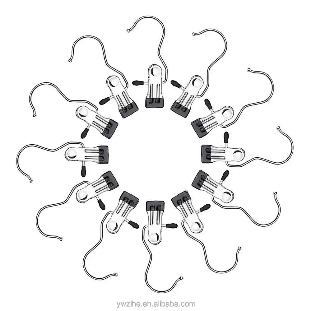 Portable Metal Laundry Hook Hanging Clothes Pin Boot Shoe Hanger Clips Curtain Holder Paper Binder Clips Closet Organizer