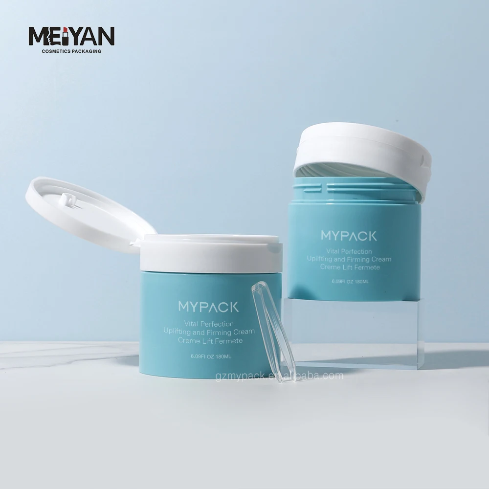MYPACK Matte Bule 180ml Double Wall Empty pp Plastic Cosmetic Scrub Cream Toner Pads Cleansing Balm Jar with Tweezer