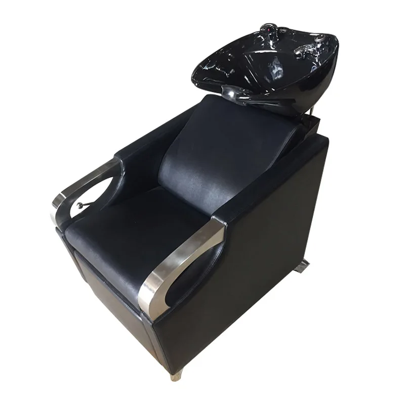 High-End Shampoo Chair Barber Shop Special Stainless Steel Semi-Horizontal Ceramic Deep Basin Hair Salon Flushing Chair