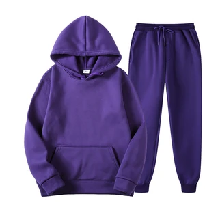 Men's New Solid Color Heavyweight Fleece Pullover Hoodie Cross-Border Sports Suit Sweatshirt Set Breathable Sports Set