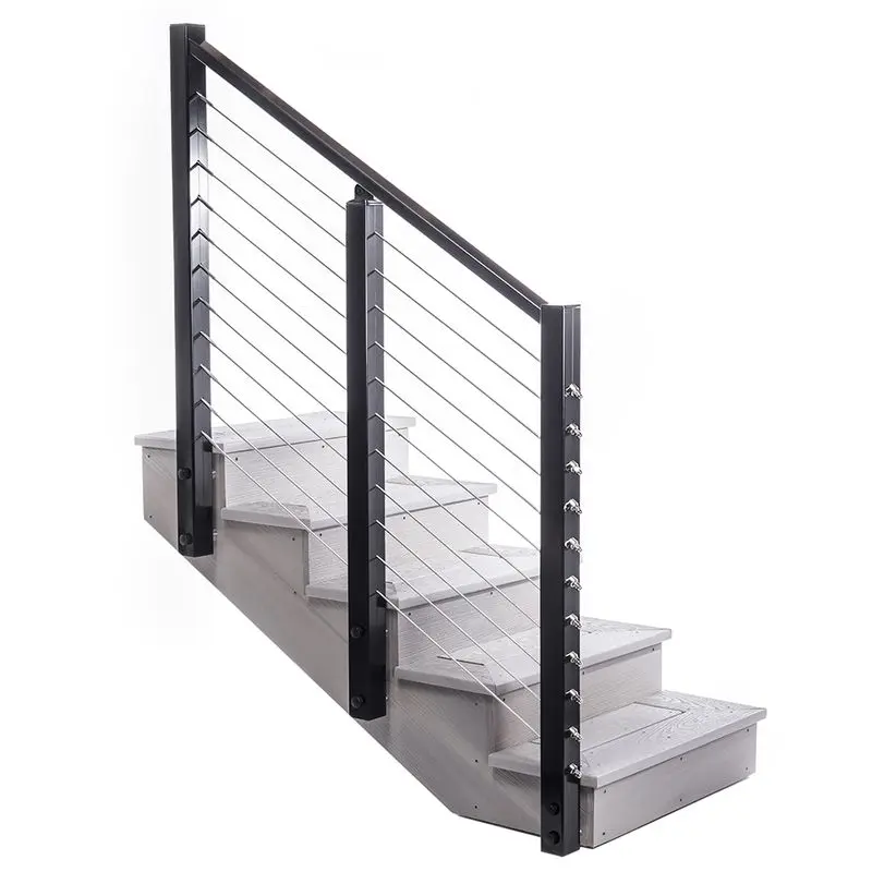 YL Black Square Post Cable Railing for Stair