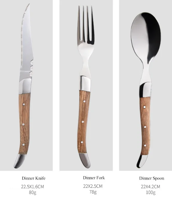 Italian stainless steel flatware western restaurant silverware set dinner fork spoon wooden handle steak knife 16