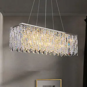Zeal Lighting Dining Room Restaurant Modern Designer Luxury Rectangular Silver Crystal Chandelier Fixtures