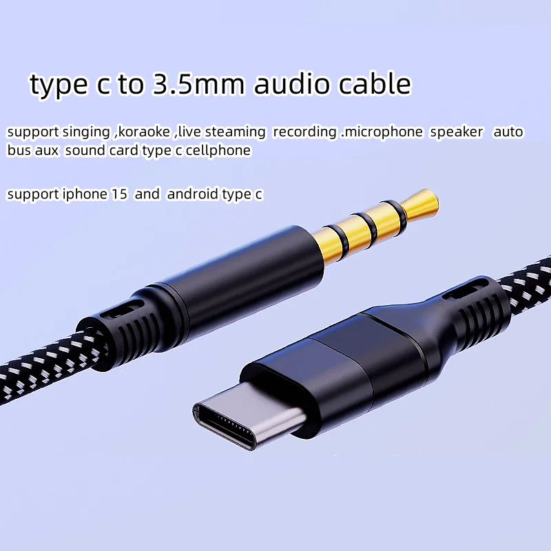 1.2m DAC Type C Audio Cable PVC Braid USB Type-C Male 3.5mm Jack TRRS Car AUX Adapter for iPhone 15 iPad Compatible Speaker