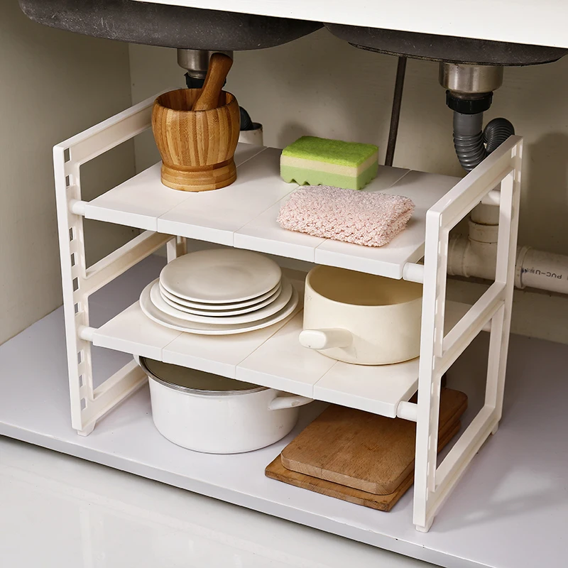 1pc Adjustable Under Sink Shelf Kitchen Storage Organizer Rack
