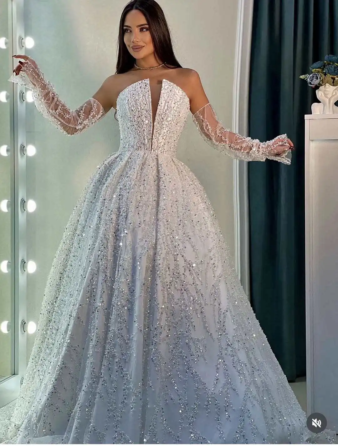 sachin and babi light blue dress Silver Lace Plunging Neckline Dress 38487