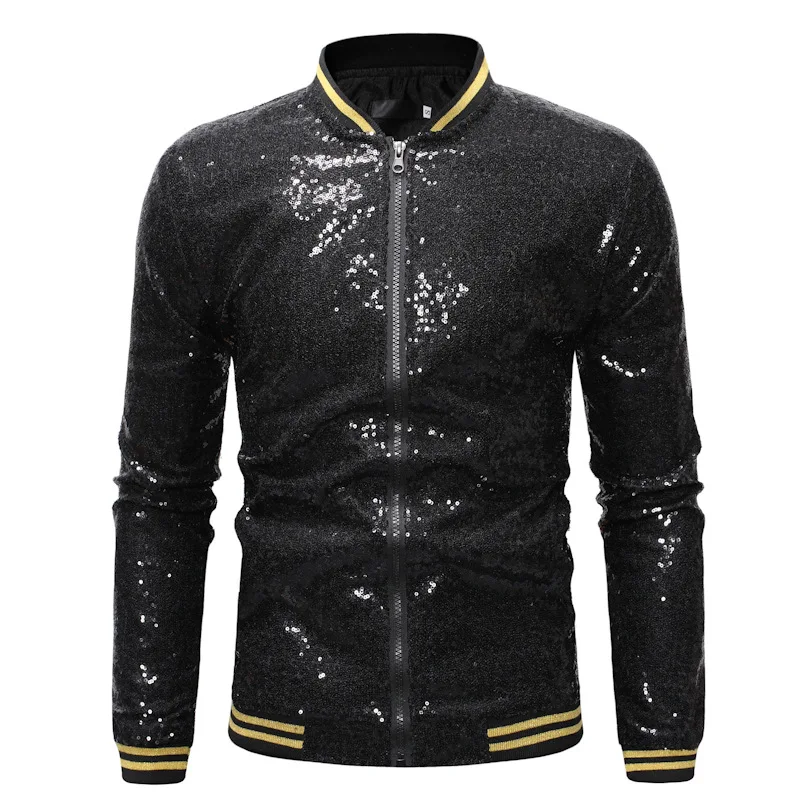 Mens Black Sequin Jackets and Coats New Shinny Glitter Nightclub Disco DJ  Prom Jacket Bomber Male Jaqueta Masculina