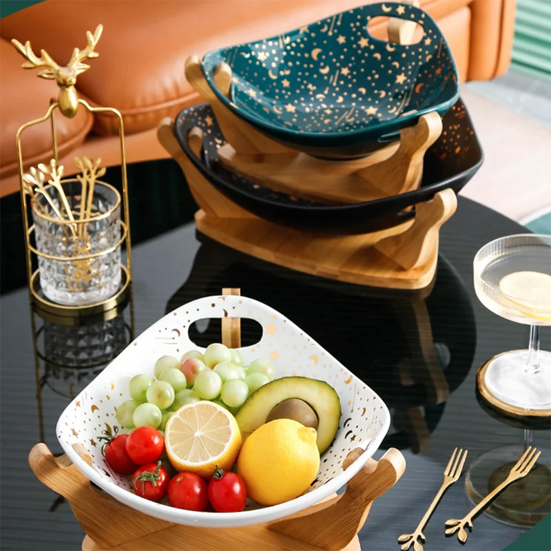 Fruit Salad Bowl Home Living Room Dining Room Large Capacity Triangular  Wooden Tray Bread Bowl Creative Fruit Bowl