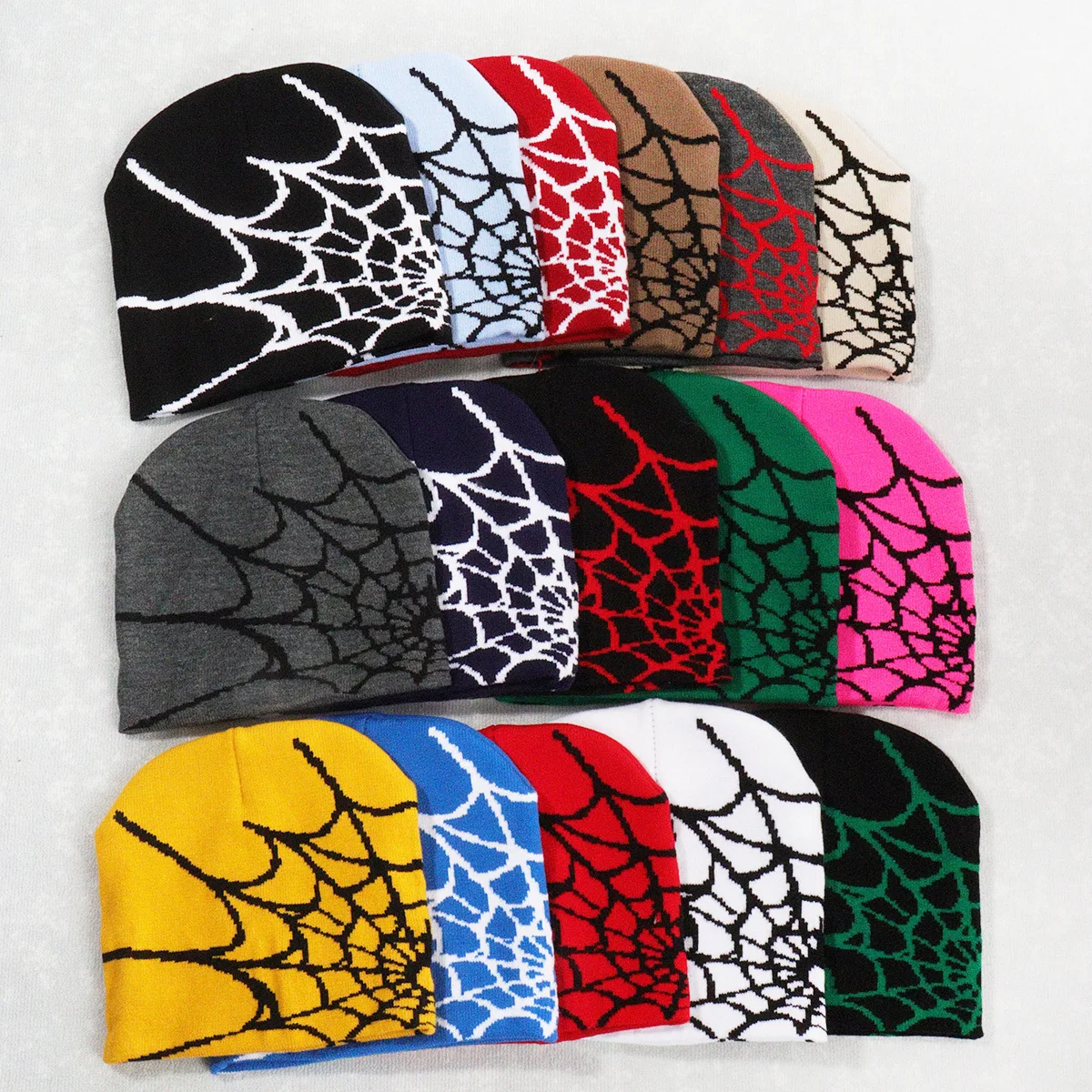 Custom Logo Jacquard Spider Web Beanie Winter Hats for Men