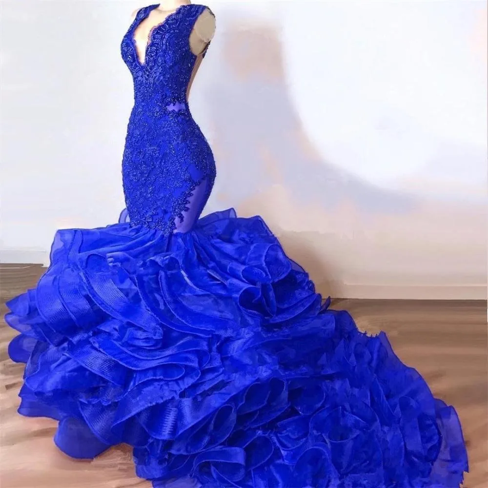 Royal Blue Beaded Mermaid Prom Dresses ...