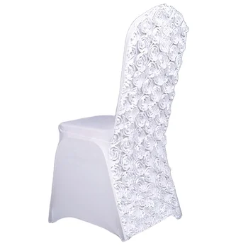 Luxury High Stretch Spandex Wedding Banquet Dining Spandex Rosette Flower Chair Cover Seat Covers For Wedding Banquet Chair