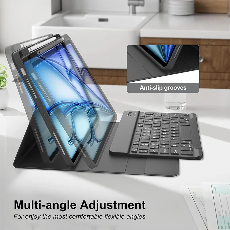 product case with keyboard mouse for ipad air 13 inch  color rainbowbacklight detachable usb c keyboard pu magnetic case withpen slot-9