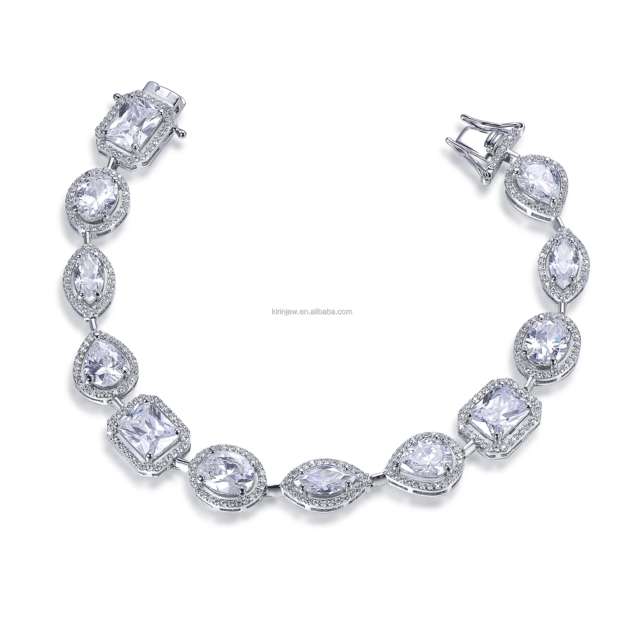 High quality rhodium plated jewelries gift diamond cz stone accessories crystal bracelet 925 sterling silver bracelet women