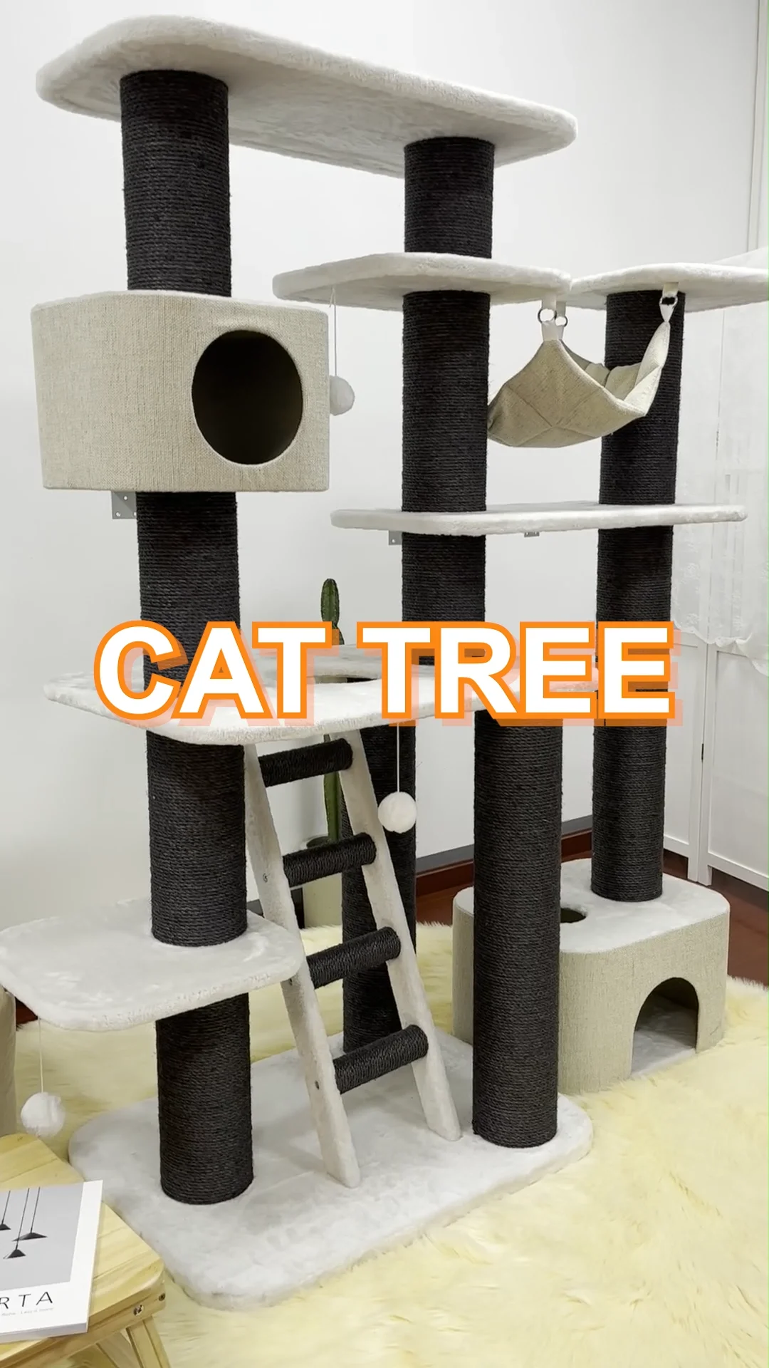 Luxury Big Wooden Cat Tower Tree Scratcher Tower Cat Tree House With