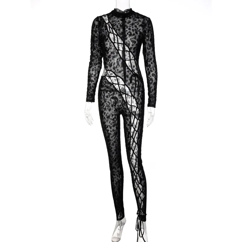 Wholesale Fashion Black Bodycon One Piece Jumpsuit Long Sleeve Hollow