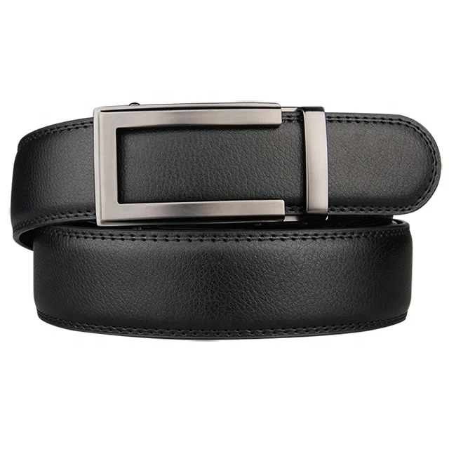 Multi Design Auto Lock Buckle Genuine Leather Ratchet Belt Black