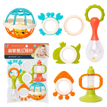 Cute design squeaky set funny plastic shake rattle toy hand bell toys for baby