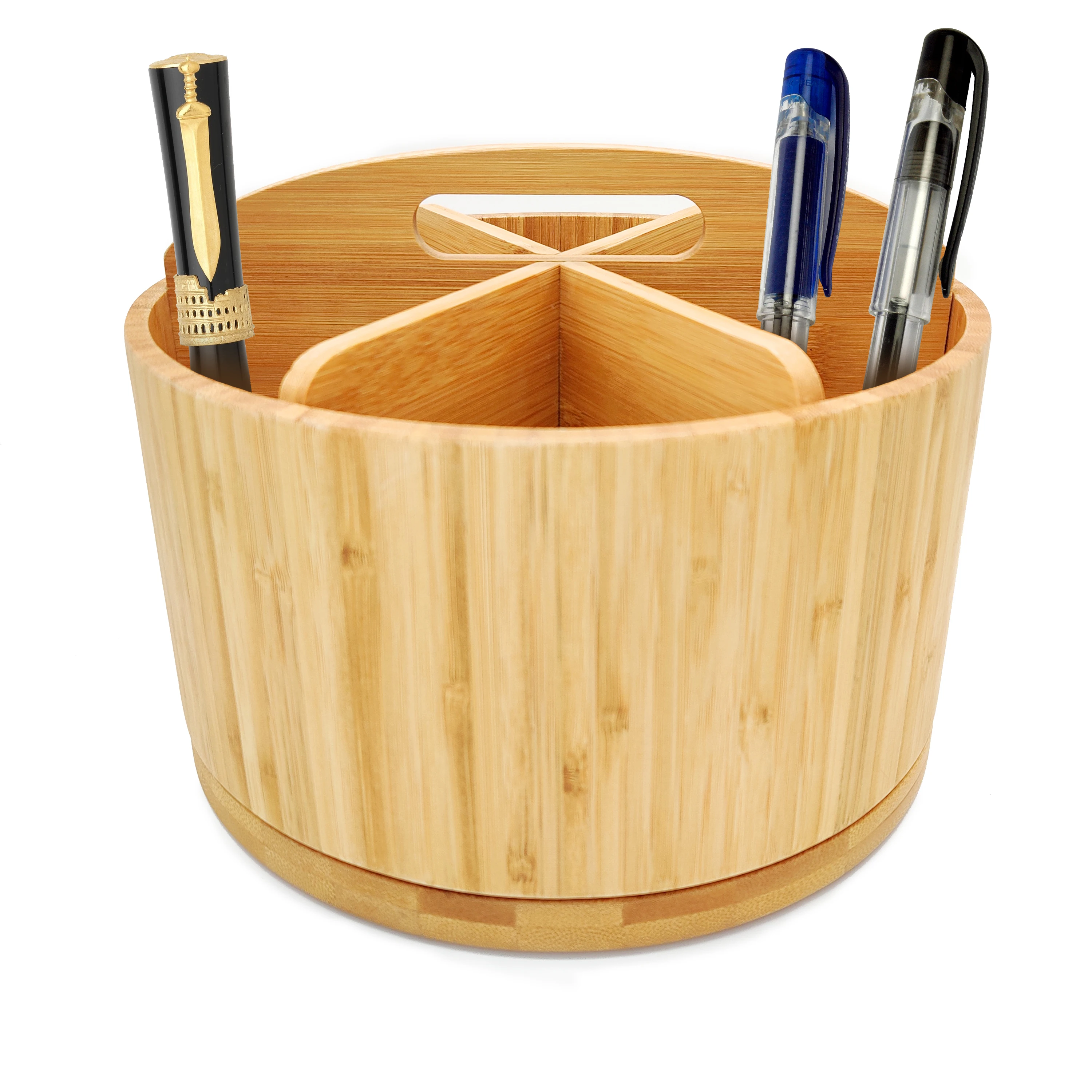 Бамбуковый Настольный органайзер для хранения косметики вращающийся держатель карандашей и ручек с 6
