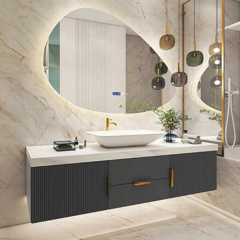 Европейский стиль современные плавающие Шкафы для ванной комнаты с раковиной