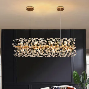 Simple Rectangular Hanging Lamps for Living Room Hotel Restaurant Decor Modern Luxury Gold G9 Crystal Chandelier Pendant Light