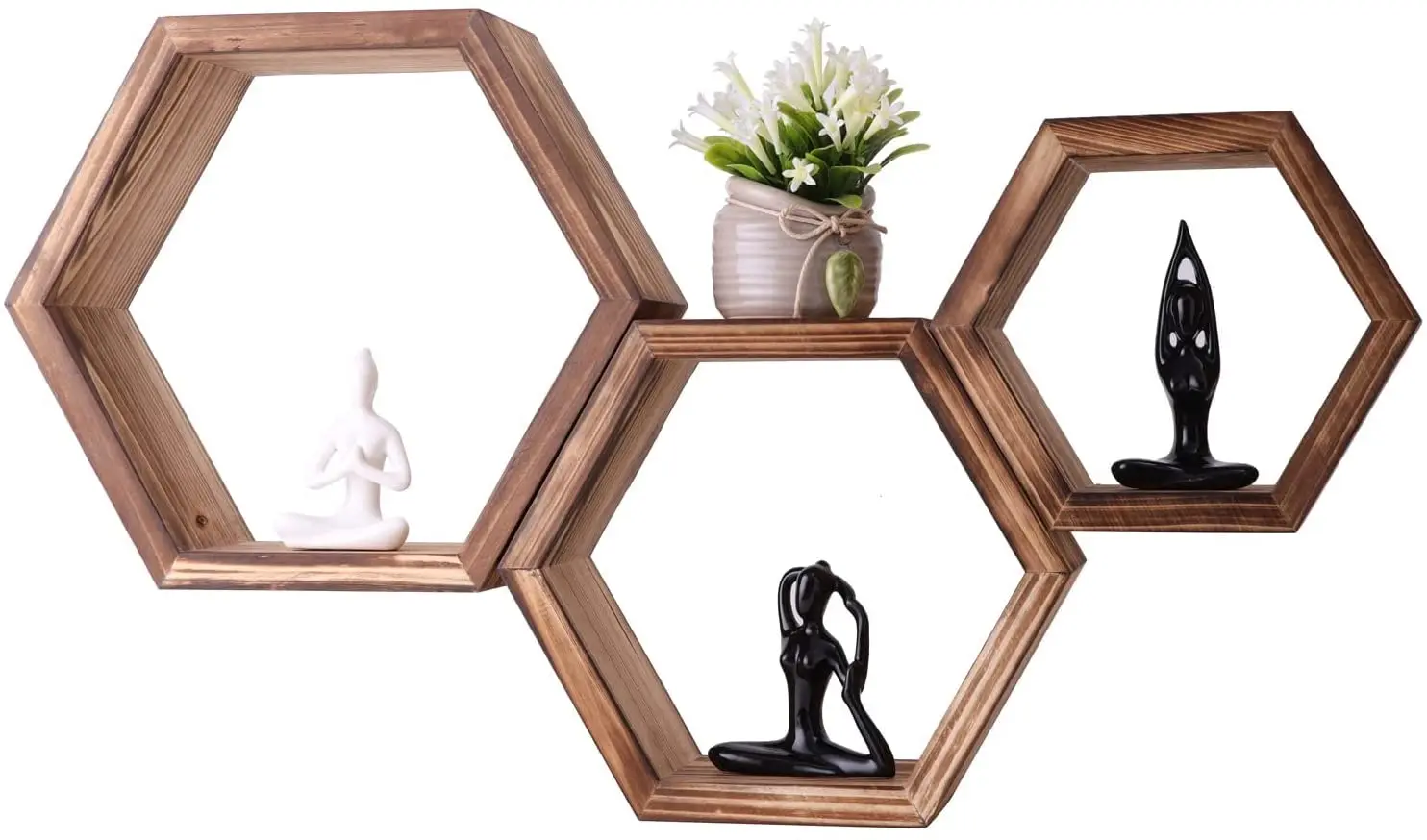 Wall Mounted Hexagon Floating Shelves,Wooden Wall Organizer Hanging