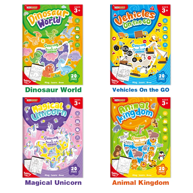 Servizio di stampa personalizzata di libri per bambini Keybaby, fabbrica di Yiwu, nuovi album da colorare per bambini piccoli con adesivi carini, stile 2026, per supermercati