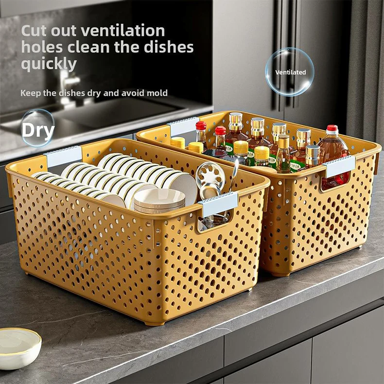 Plastic Storage Basket Desktop Drain Snack Toy Organizer for Dormitory and Kitchen Use Japanese Miscellaneous Storage Basket supplier