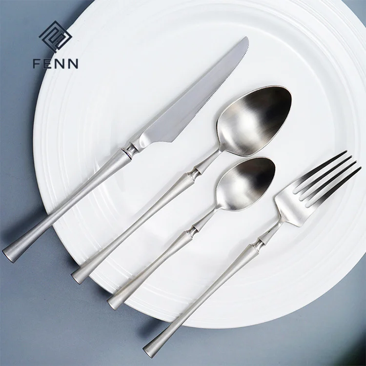 FENN Banquet Small Waist Luxury Silver 304 Stainless Steel Knife And Fork Flatware Sets Stainless Steel Cutlery For Wedding