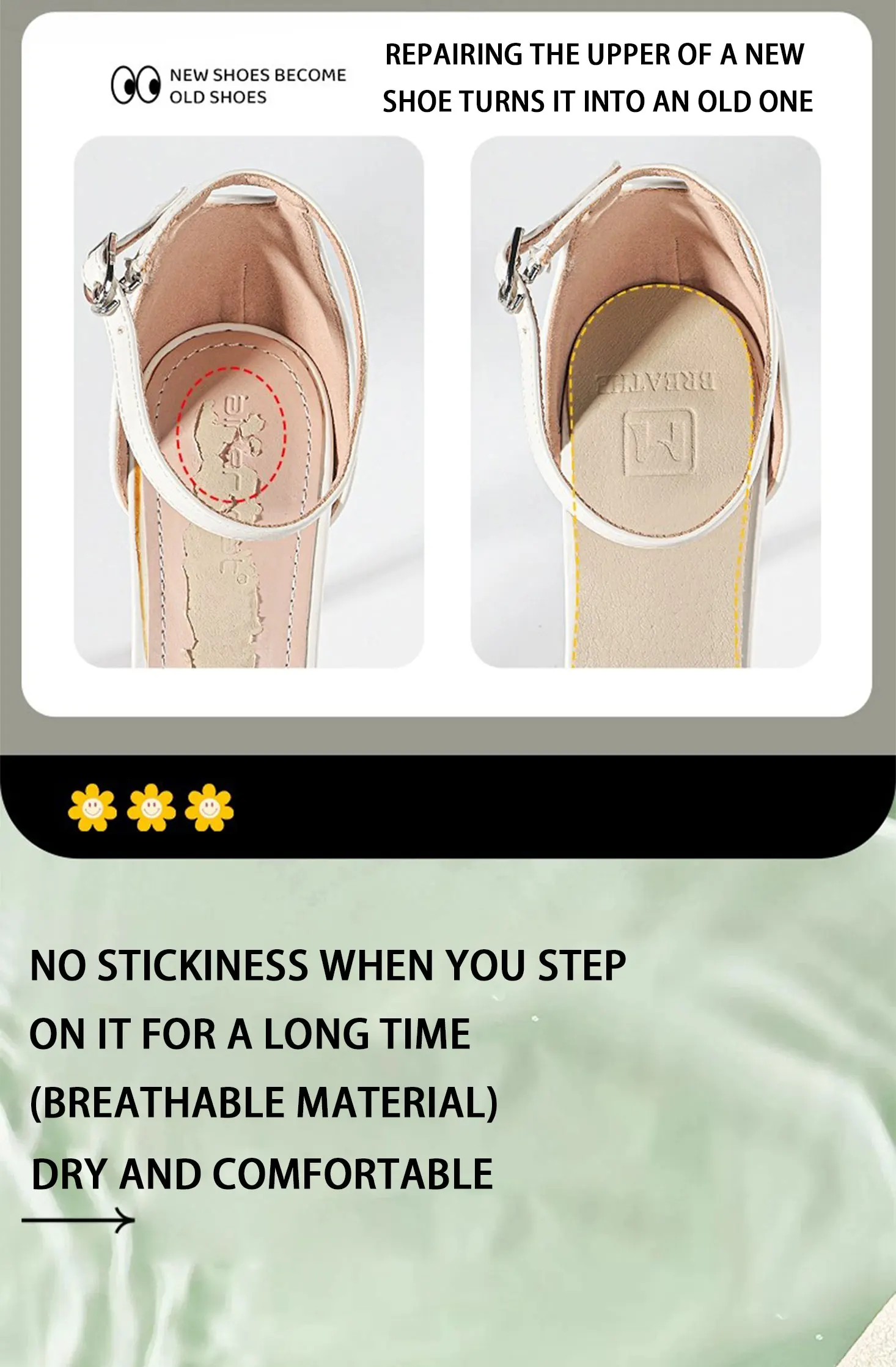 Leather Summer Sandal Replacement Insoles Self Adhesive Pads