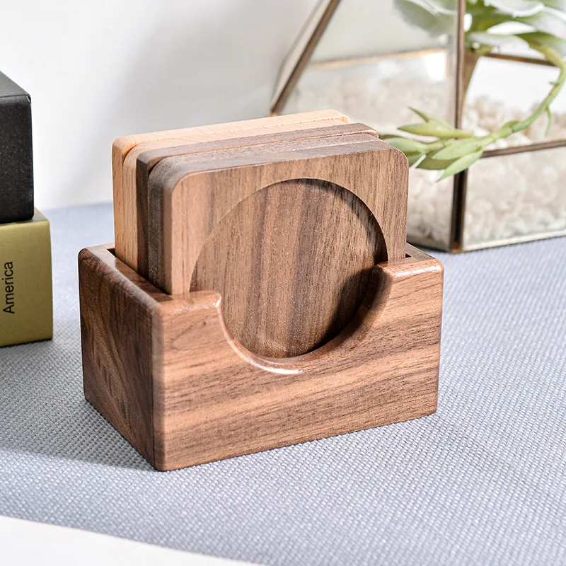 Eco Friendly Cup Mat Round square Oak Beech Bamboo Acacia Walnut Drink Pot Tea Coffee Cup Blank Wooden Insulation Coaster