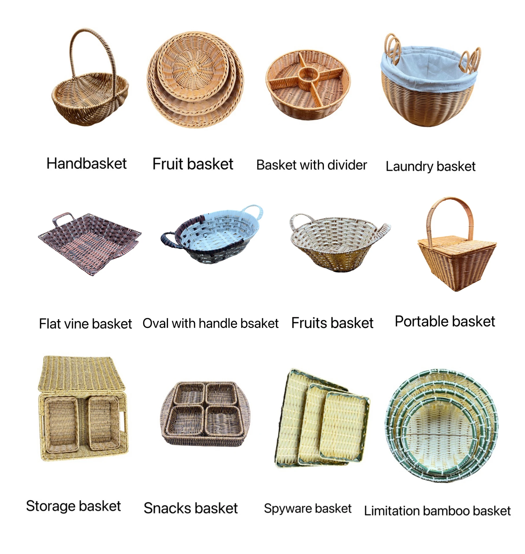 Bobai Yongtong Handknitting Articles Storage Picnic Basket Set Bamboo Basket Vegetable Baskets