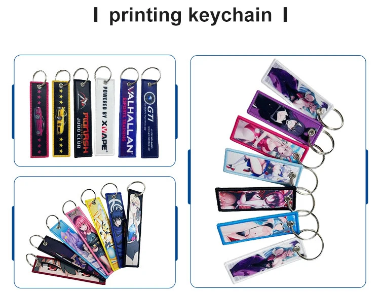 Hot sale promotional custom brand logo embroidery jet tag fabric keyring woven keychain