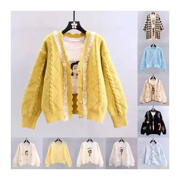 2024 Winter Fashion Granny Square Custom Hook Hollow Jacket Square Pattern Colorful Knitted Feather Cardigan Women's Sweater