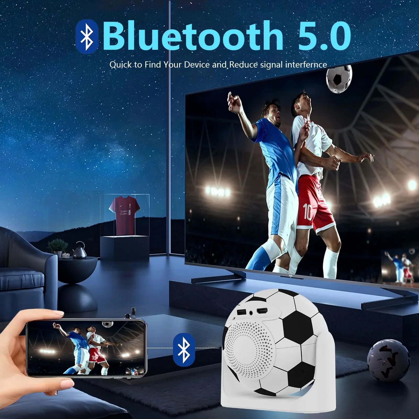 JY360 Mini Ball Smart Projector Auto Focus 4/5G Wifi 1+8GB Android 13 Multimedia Portable Home Pocket Projector for World Cup