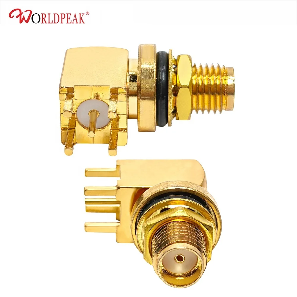 Female Bulkhead Right Angle 90 Deg Pcb Mount Connector with Waterproof O-ring Threads Gold Plated Socket RF Connector