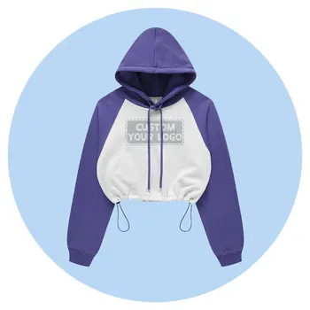 High Quality 100% Cotton Fashion And Comfortable Color Contrast Crop Women's Hoodie Can Be Customized Logo
